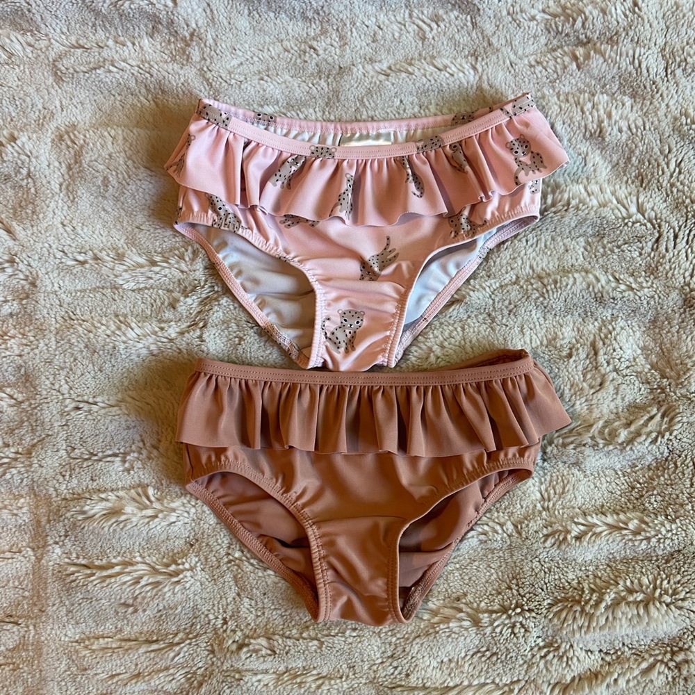 H&M Toddler Girls Pink Leopard Print & Light Mauve Ruffled Swimsuit Bottoms